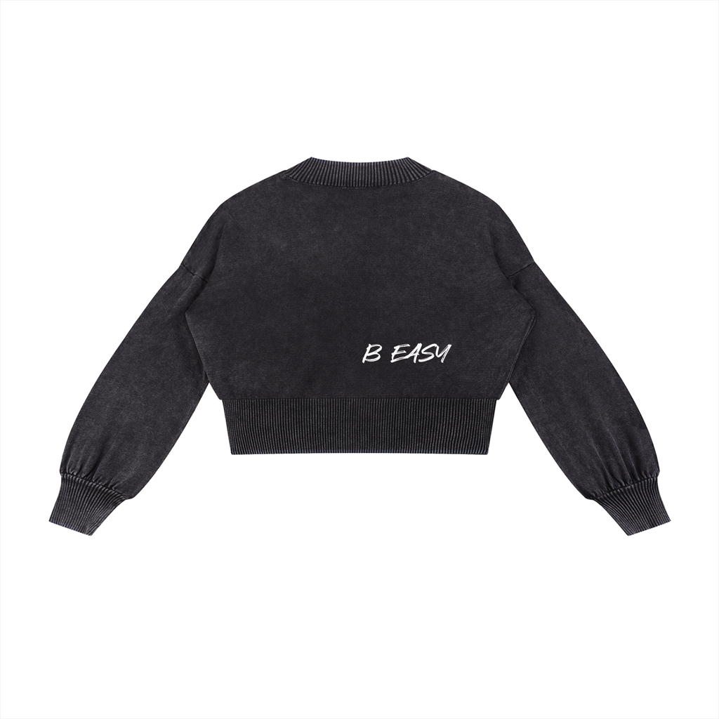 Mineral Wash Balloon Sleeve Cropped Sweater